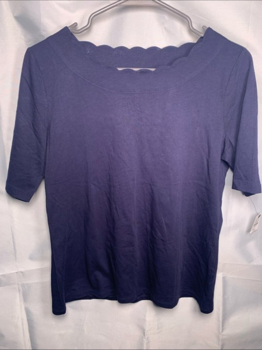 Talbots Navy Blue Short Sleeve Blouse Knit Top Size PM (Petite Med NWT #5173